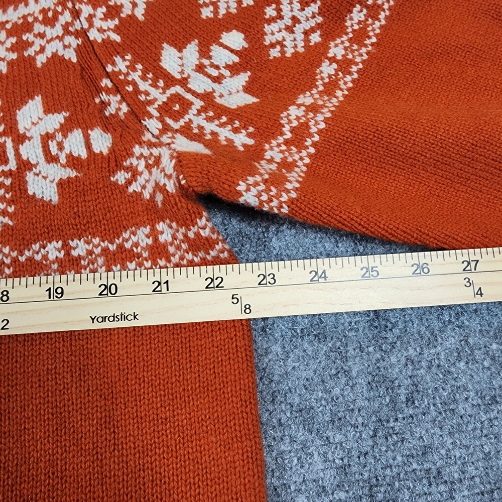 Eddie Bauer Mens Orange Lambswool Fair Isle Snowflake Crewneck Sweater Large NWT - Picture 3 of 6